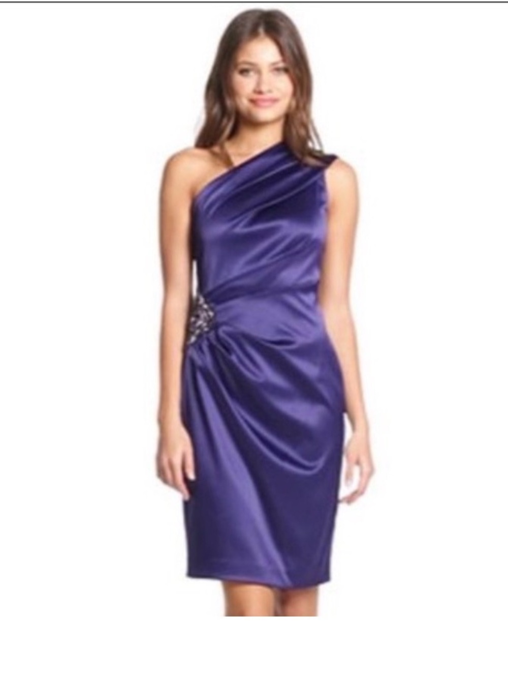 Eliza J One-Shoulder Purple Satin Cocktail Dress